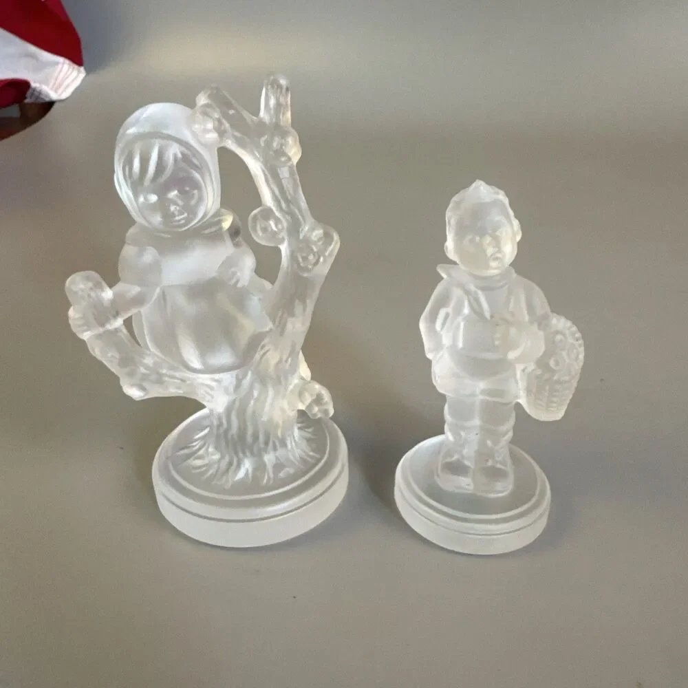 Goebel Hummel Apple Tree Girl & Boy W/basket Frosted 24% Lead Crystal Figurine